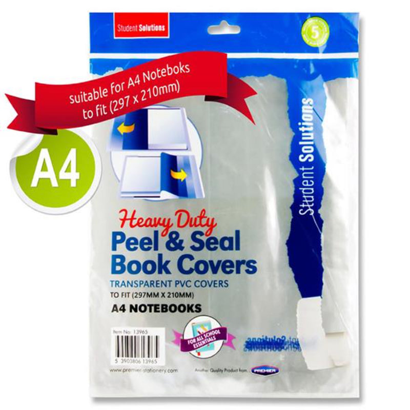 Student Solutions A4 Heavy Duty Peel & Seal Book Covers - Pack of 5