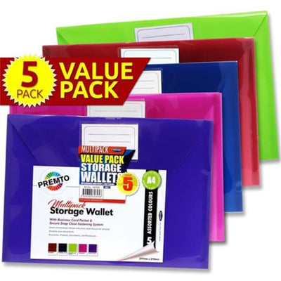 Premto Multipack | A4 Button Storage Wallets - Series 2 - Pack of 5