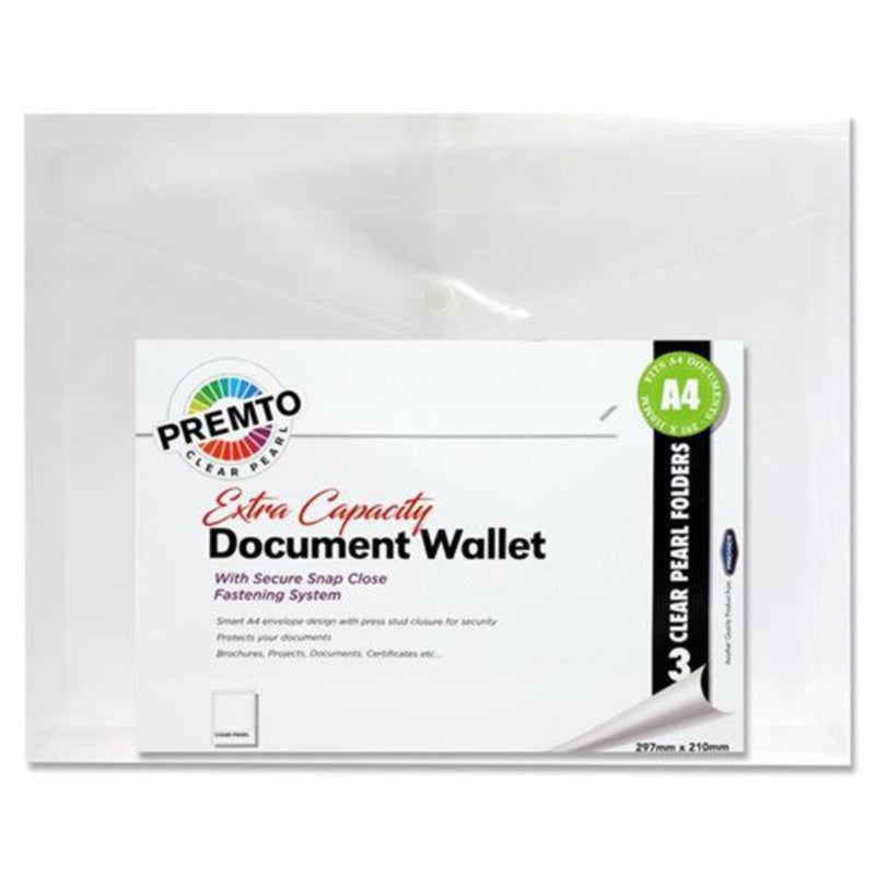 Premto A4 Multipack | Extra Capacity Document Wallet - Clear Pearl - Pack of 3