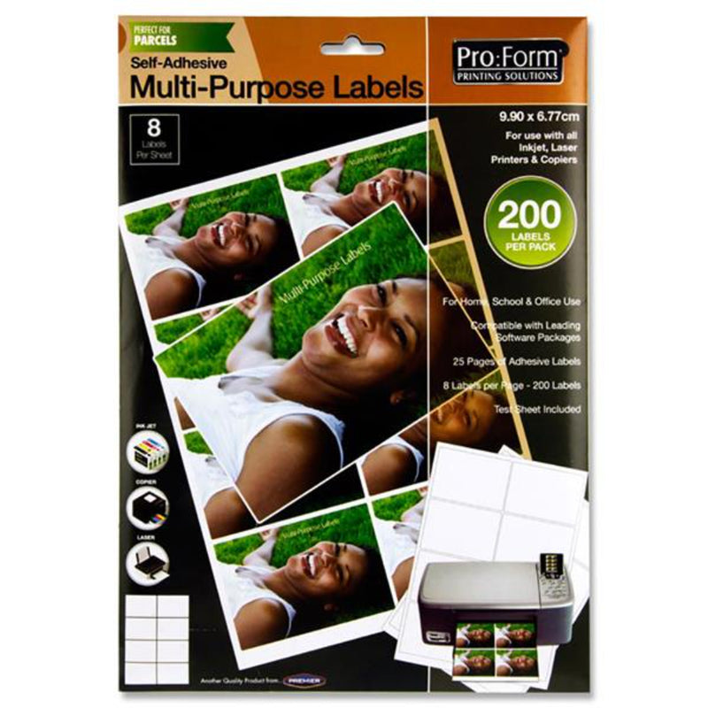 Pro:Form Self Adhesive Multi-Purpose Labels - 9.90x6.77cm - 8 Labels per Sheet - 25 Sheets