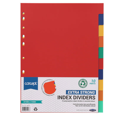 Concept A4 Extra Strong Plastic Subject Dividers - 10 Tabs