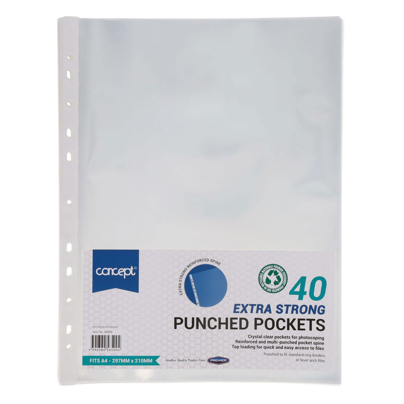 Premier Office A4 Extra Strong Protective Punched Pockets - Pack of 40