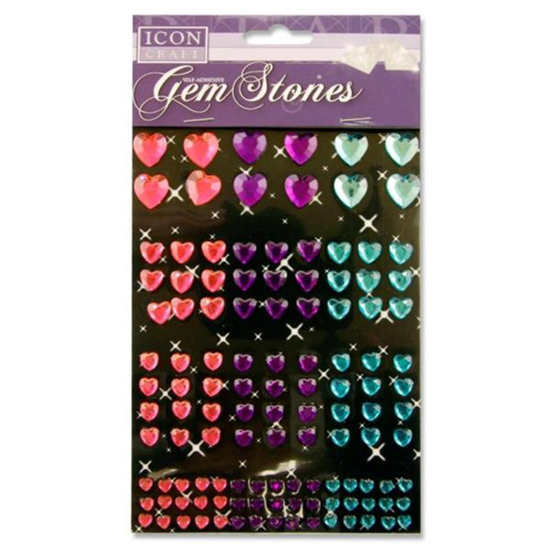 Icon Self Adhesive Gem Stones - Hearts - Various Colours and Sizes - Pack of 120