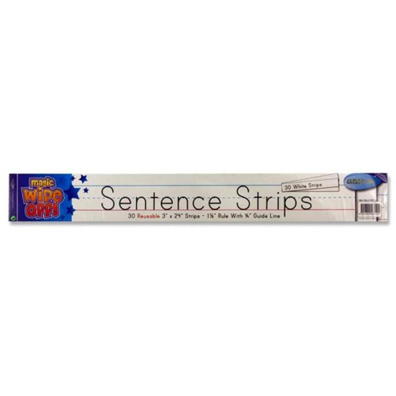 Clever Kidz Wipe-Off Reusable Sentence Strips - 3 x 24 - White - Pack of 30