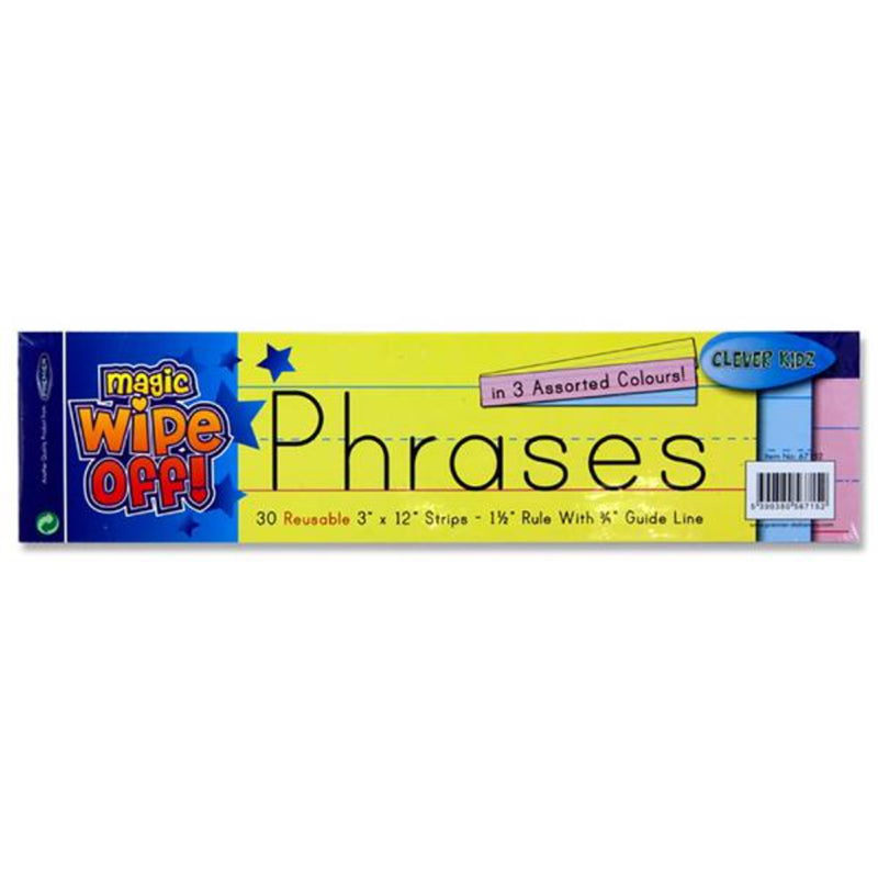 Clever Kidz Wipe-Off Reusable Phrases Strips - 3 x 24 - Coloured - Pack of 30