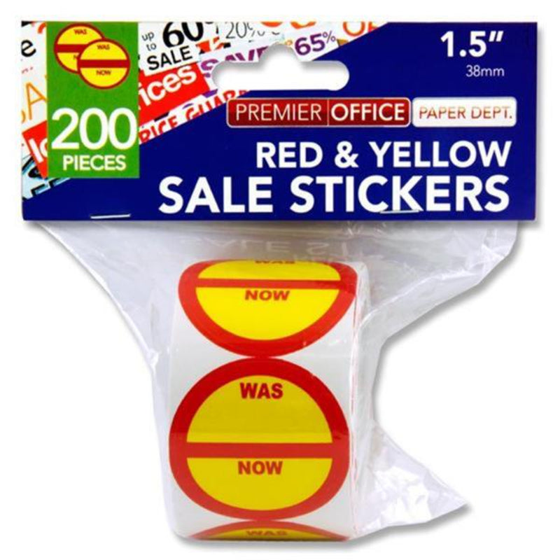 Premier Office 1.5 Red & Yellow Sale Stickers - Roll of 200 Stickers