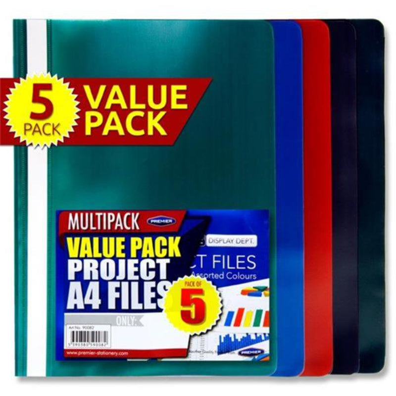 Premier Office Multipack | A4 Project Files - Multicoloured - Pack of 5