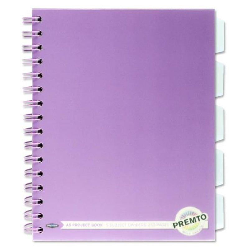 Premto Pastel A5 Wiro Project Book - 5 Subjects - 250 Pages - Wild Orchid
