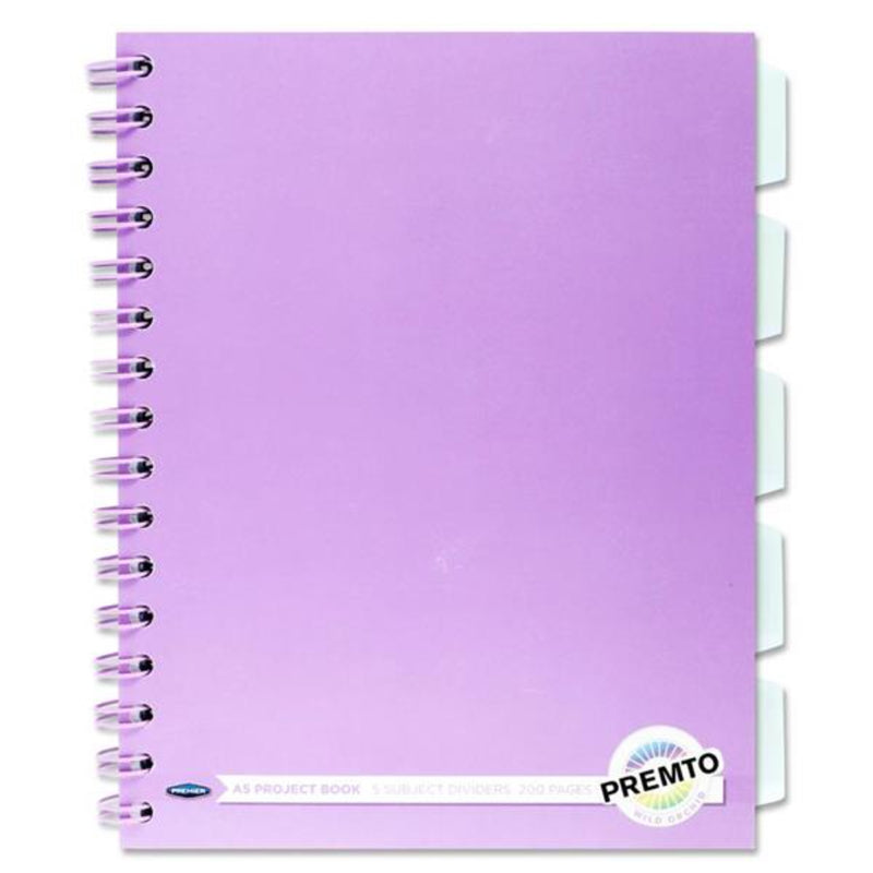 Premto Pastel A5 Wiro Project Book - 5 Subjects - 200 Pages - Wild Orchid