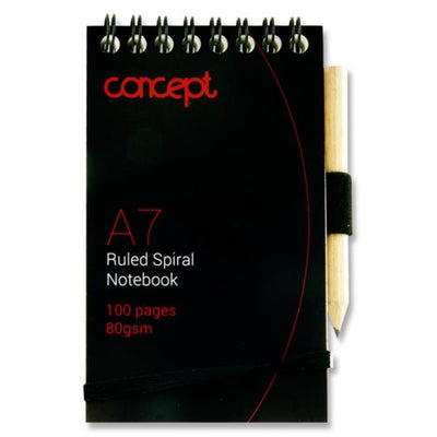 Concept A7 Spiral Pocket Notebook with Pencil - 100 Pages