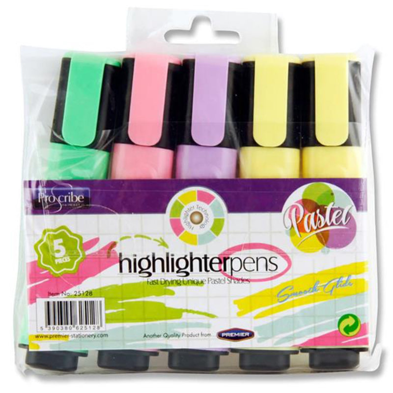 Pro:Scribe Highlighter Pens - Pastel - Pack of 5
