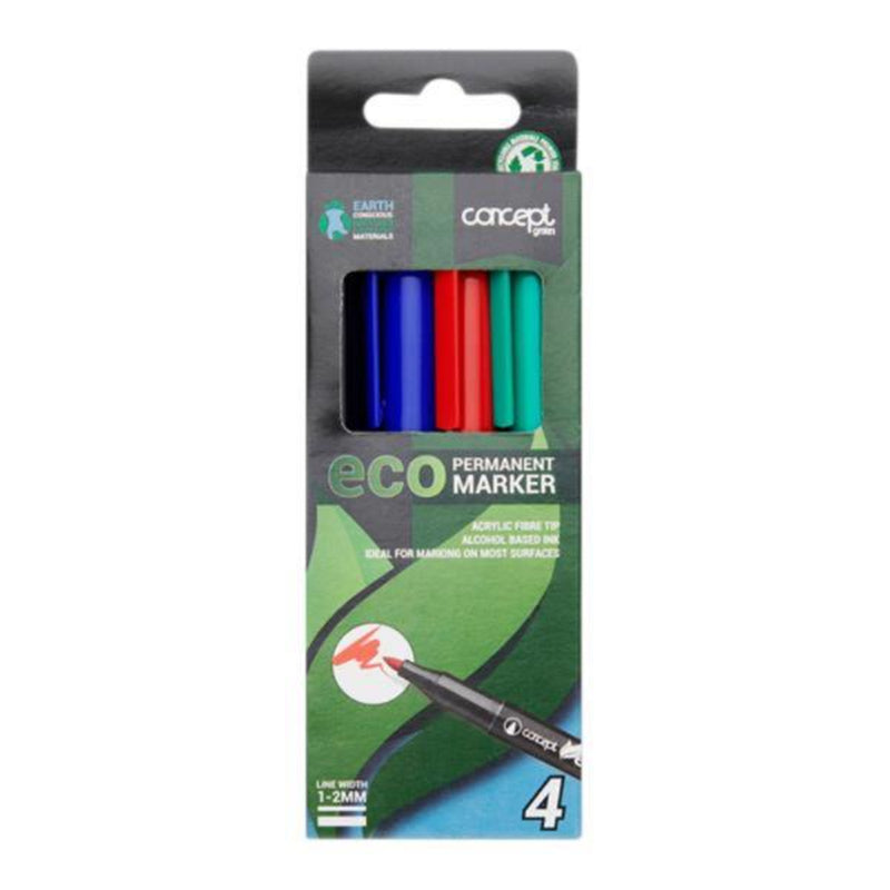 Concept Green Eco Bullet Tip Permanent Markers - Line Width 1-2mm - Box of 4