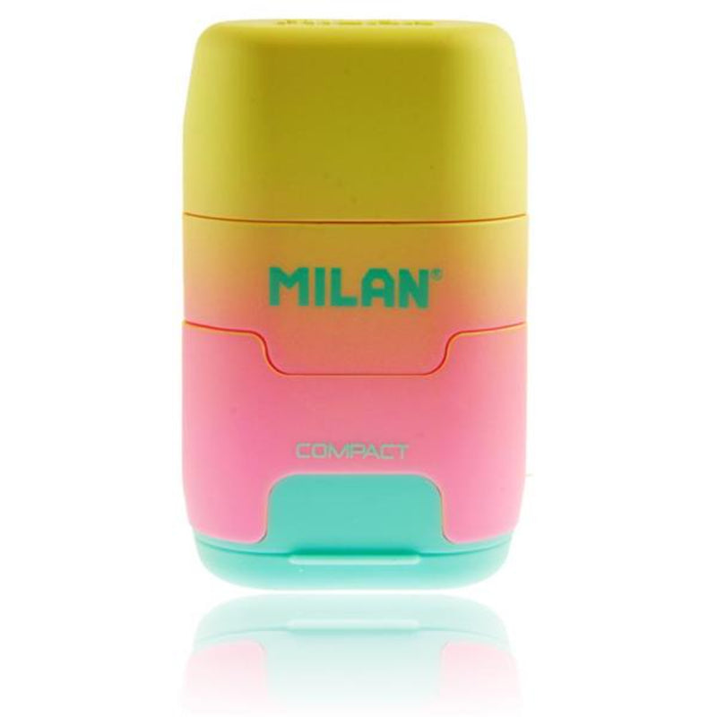 milan-compact-twin-hole-sharpener-eraser-sunset-yellow|Stationery Superstore