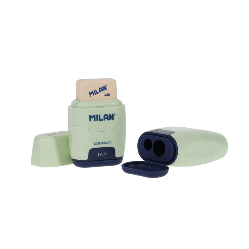 Milan Compact Twin Hole Sharpener & Eraser Matte Finish - Mint