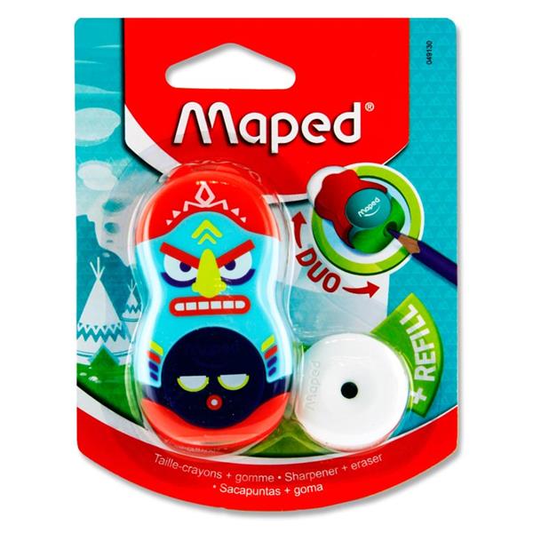 Maped Duo Loopy Sharpener & Eraser with Refill - Turquoise & Red