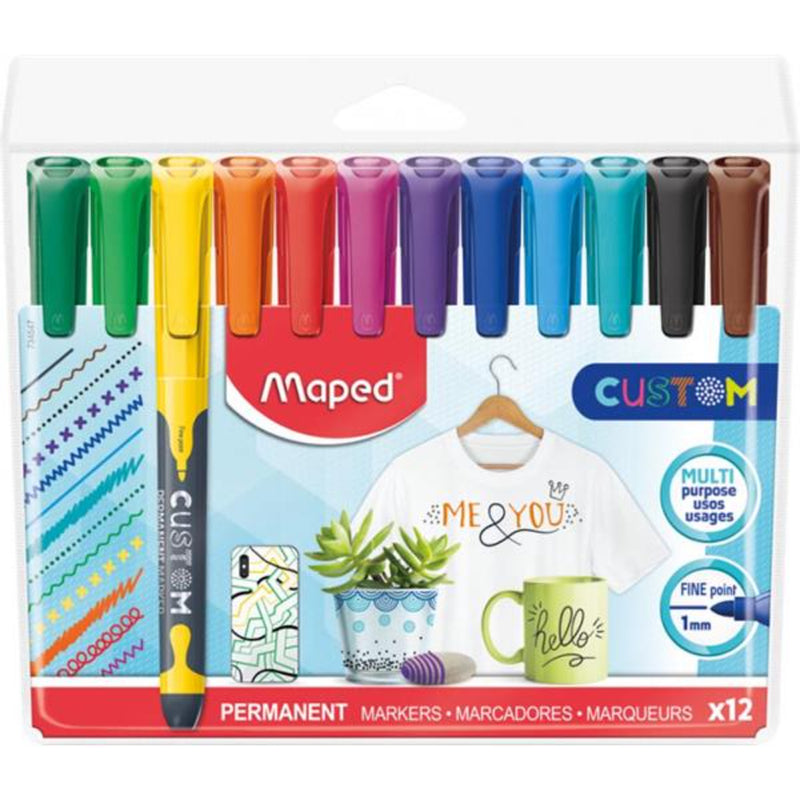 Maped Multi Purpose Fine Point Permanent Markers - Pack of 12