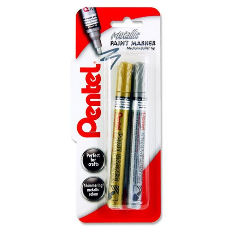 Pentel Metallic Paint Markers - Silver & Gold - Medium - Pack of 2