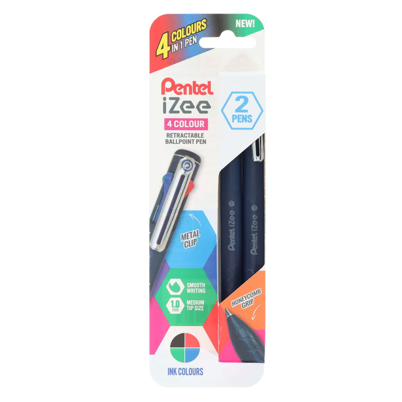Pentel Izee 1.0mm 4 Colour Retractable Ballpoint Pen - Pack of 2