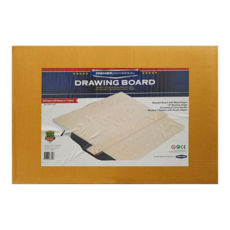 Premier Universal 18x24 Wooden Drawing Board with Metal Edges, T-Square & Carry Handle