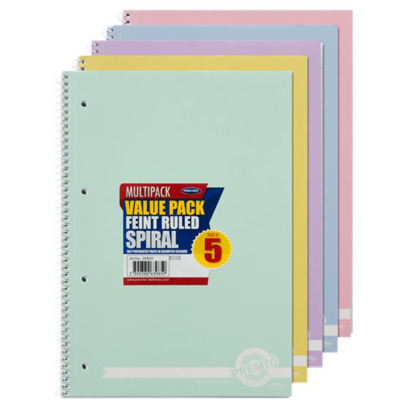 Premto A4 160Pg Spiral Notebook Pastel - Pack of 5