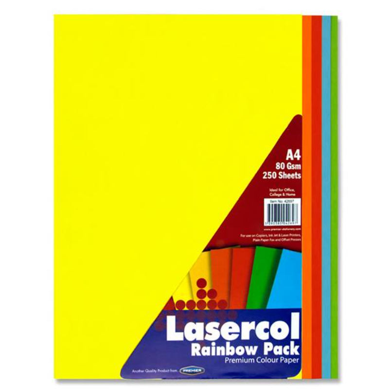Lasercol A4 Colour Paper - 80gsm - Rainbow - 250 Sheets