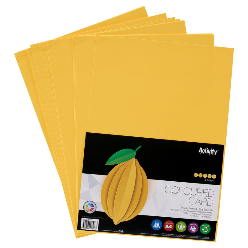 Premier Activity A4 Card - 160 gsm - Lemon Yellow - 50 Sheets