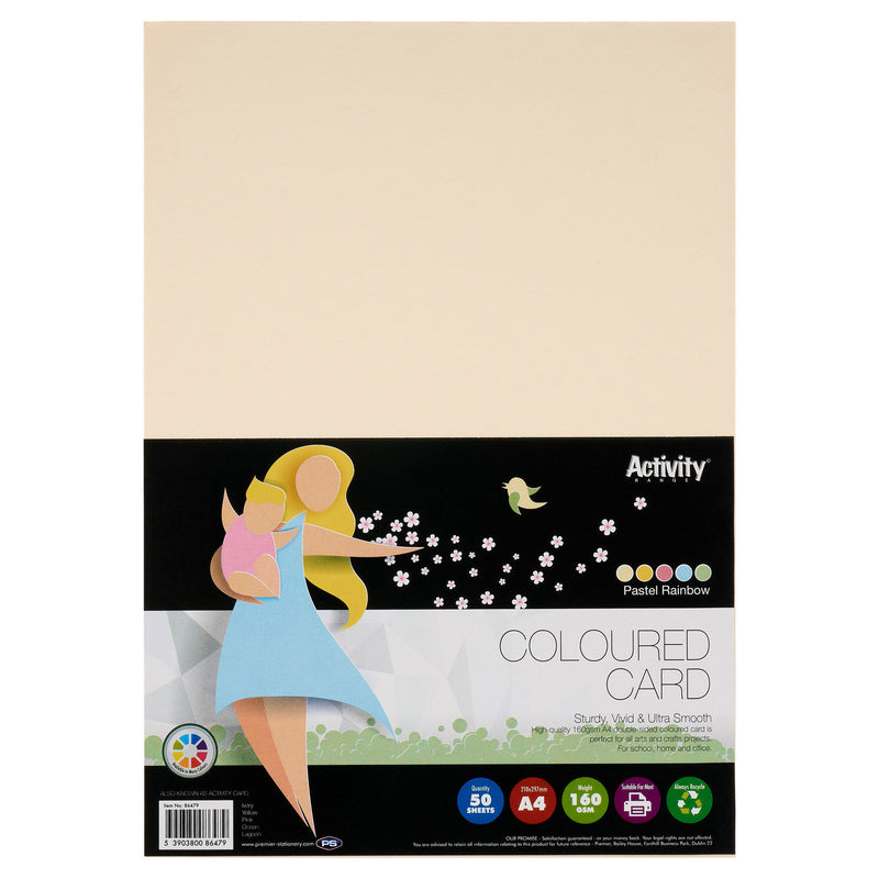 Premier Activity A4 Card - 160 gsm - Pastel Rainbow - 50 Sheets