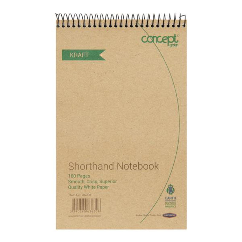 Concept Green 200mm x 126mm Spiral Shorthand Notebook from Recycled Paper - 160 Pages