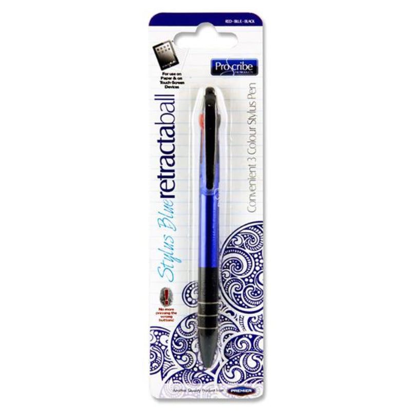 Pro:Scribe Stylus Blue Retractaball 3 Colour Stylus Pen
