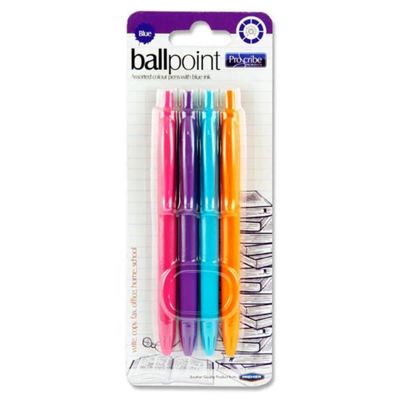 Pro:Scribe Ballpoint Pens - Pastel - Blue Ink - Pack of 4
