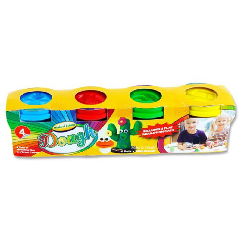World of Colour Play Dough Pots with 4 Flat Moulds on Caps - Pack of 4