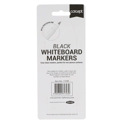 Premier Office Dry Wipe Markers with Eraser - Black - Pack of 3