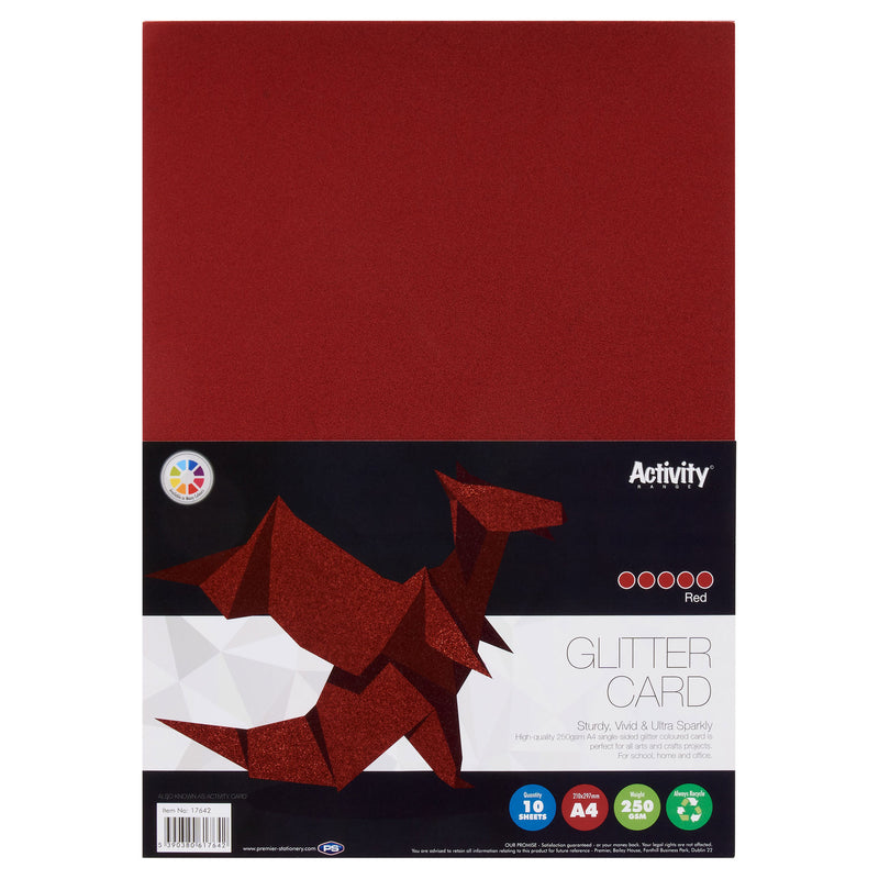 Premier Activity A4 Glitter Card- 250 gsm - Red - 10 Sheets