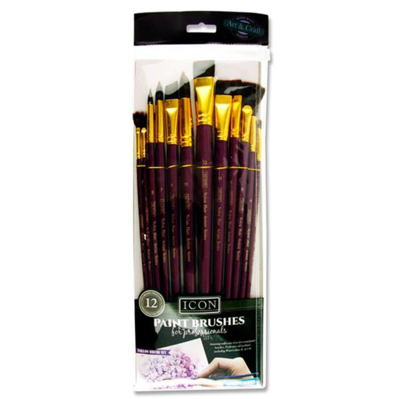 Icon Long Handle Brush Set - Firm Burgundy - 12 Pieces