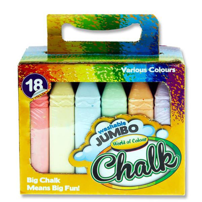 World of Colour Washable Jumbo Chalk - Coloured - Box of 18