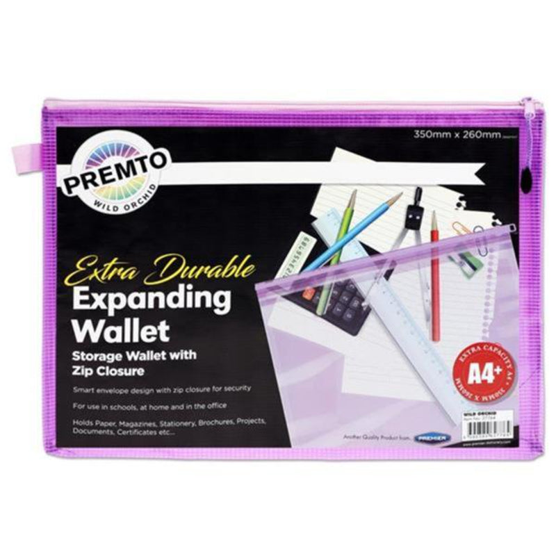 Premto Pastel A4+ Extra Durable Expanding Mesh Wallet with Zip - Wild Orchid Purple