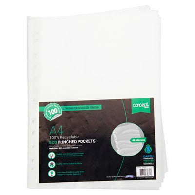 Concept Green A4 Eco 100% Recyclable Punched Pockets - Pack of 100