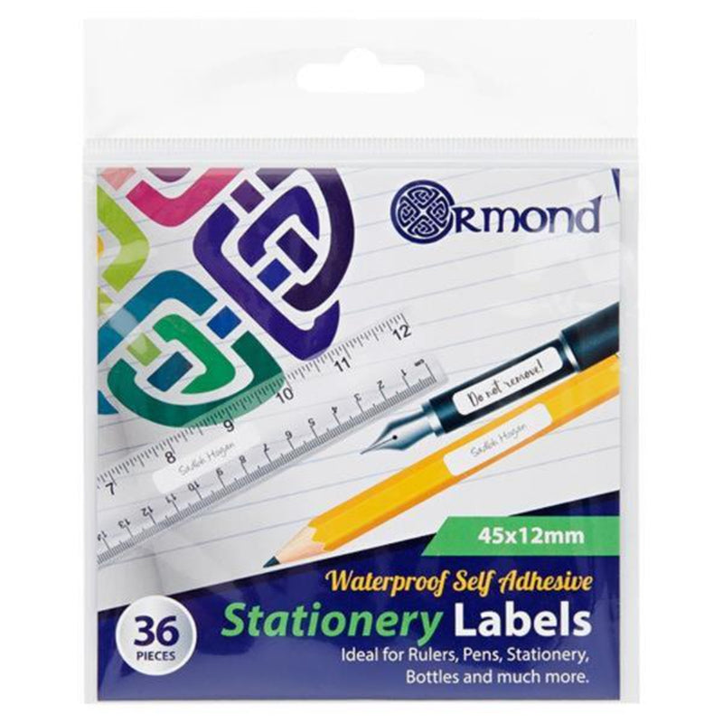 Ormond 45mm x 12mm Waterproof Self Adhesive Stationery Labels - Pack of 36