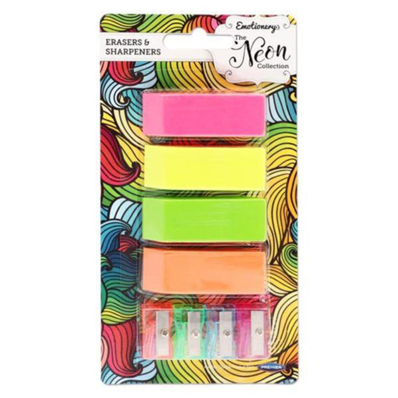 Emotionery Sharpeners & Erasers - Neon - Pack of 8