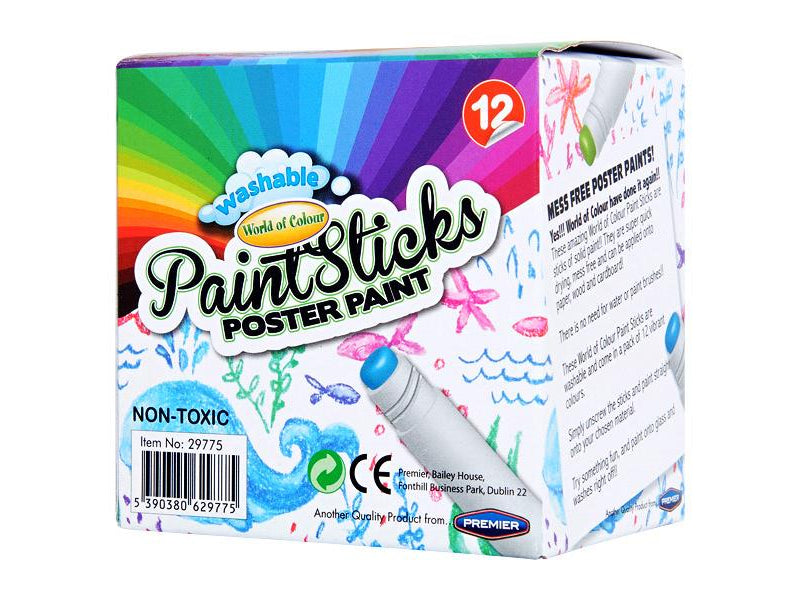 World of Colour Washable Poster Paint Sticks - Pack of 12