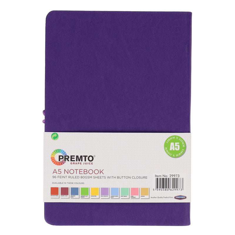 Premto A5 PU Leather Hardcover Notebook with Elastic Closure - 192 Pages - Grape Juice Purple