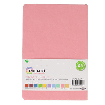 Premto Pastel A5 PU Leather Hardcover Notebook with Elastic Closure - 192 Pages - Pink Sherbet