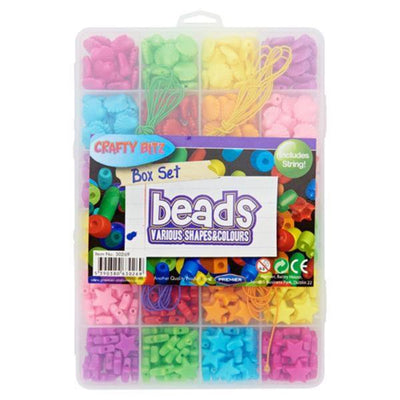 Crafty Bitz Set of Beads in Various Shapes & Colours with String - Box of 24