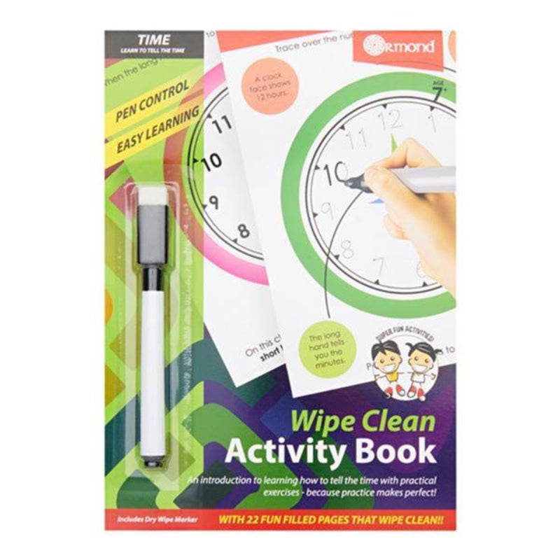 Ormond A5 Wipe Clean Activity Book with Pen - 22 Pages - Time