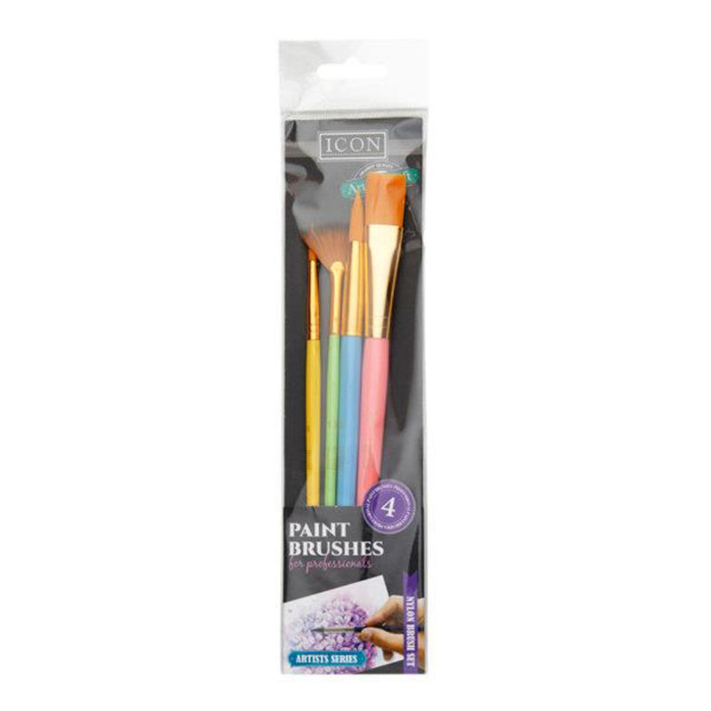 Icon Nylon Paint Brushes - Flat - Pack of 4