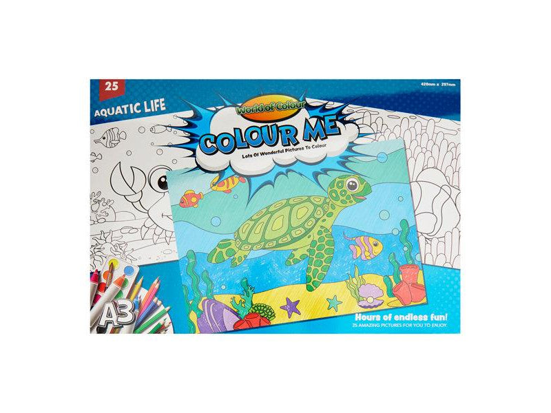 World of Colour A3 Colouring Book - 25 Sheets - Aquatic Life