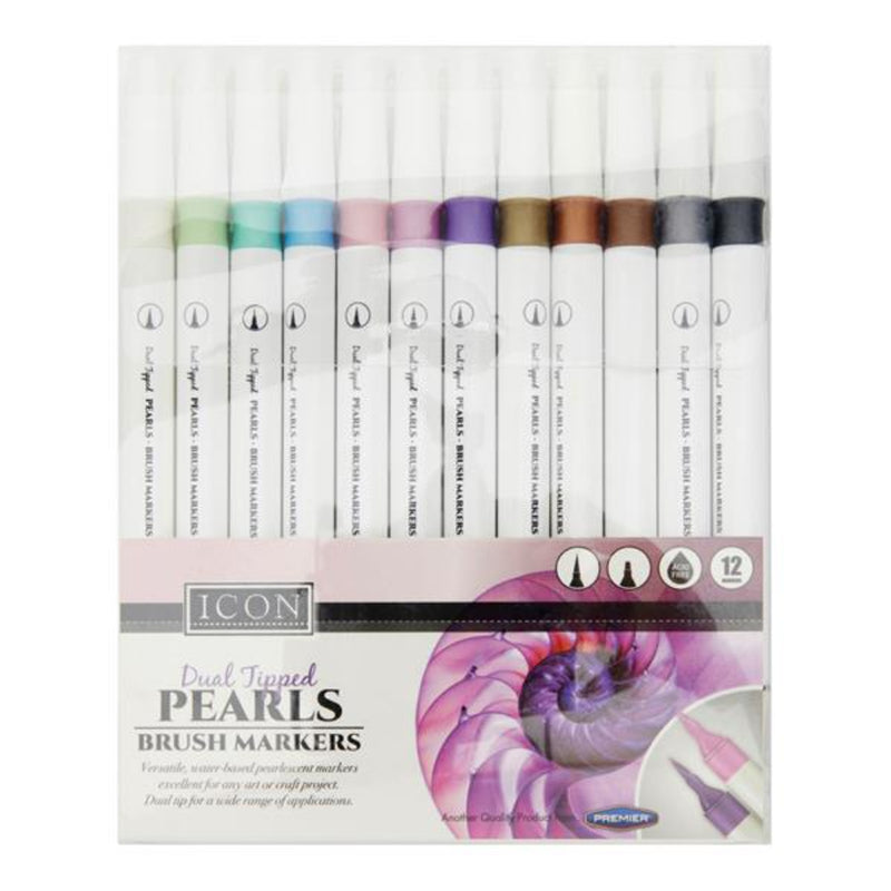 Icon Dual Tipped Brush Markers - Metallic Pearl - Pack of 12