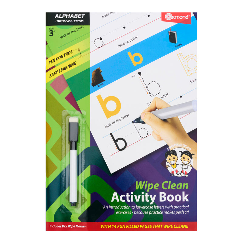 Ormond A4 Wipe Clean Activity Book - 14 Pages - Lower Case Alphabet