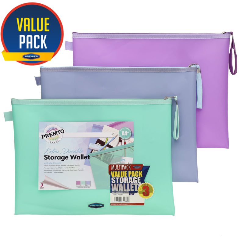 Premto A4+ Extra Durable Storage Wallets - Ice Pastel - Pack of 3