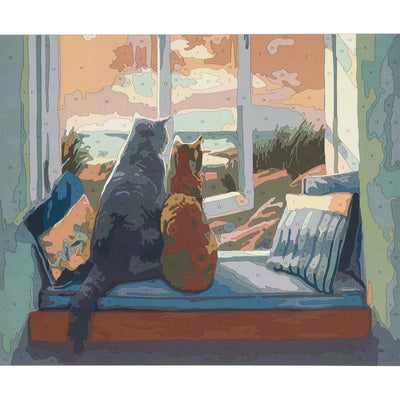 Icon Paint By Numbers Canvas - 300x250mm - Cats On Sill